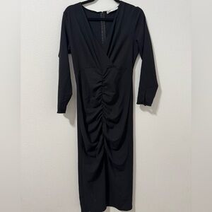 Zara Ruched Black Midi Dress size medium